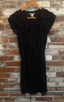 H&M Black Sheer Ruffle Deck & Sleeves Open Front Short String Belt Dress Size  2