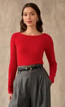 White + Warren CASHMERE BALLET NECK‎ TOP IN CRIMSON