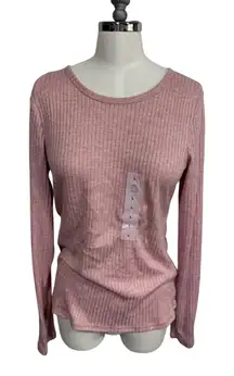Old Navy Pink Metallic‎ Sparkly Ribbed Knit Long Sleeve Crewneck Top Size L New