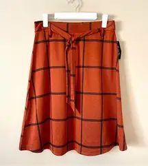 OLIVIA BLU | Rust Orange Window Pane Plaid Flare Midi Knit Skirt Sz M