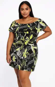 Splendid Black and Yellow Off Shoulder Mini Dress