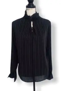 Steve & Barry’s Vintage High Collar Striped Blouse Black White Size 8 Retro