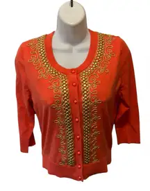 Kate Spade New York Embellished Beaded Embroidered Crop Cardigan Sweater Sz M