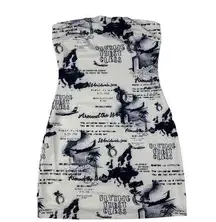 White Fox Boutique  - Strapless Travel Print Mini Dress in White & Blue