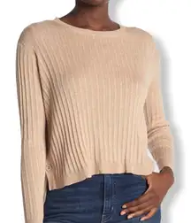 Cotton Emporium tan side‎ button crew neck sweater