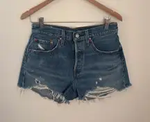 Levi's 501 Cutoff Denim Shorts Distressed Frayed Hem Blue Jean W27