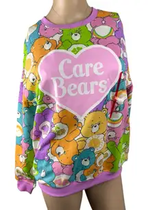 Women's XS Care Bears Sweatshirt Hybrid Fleece Lined All Over Print Colorful New