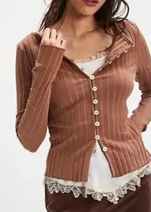 NWOT free people Tilly ribbed longsleeve cardigan in tan