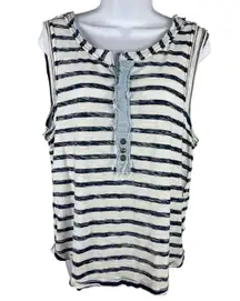 Free People Blue White Nautical Theme Lightly Distressed Sleeveless Top M