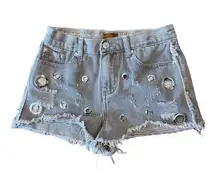 POL Womens Gray Wash Denim Silver Grommet Cut-off Jean Shorts Sz S