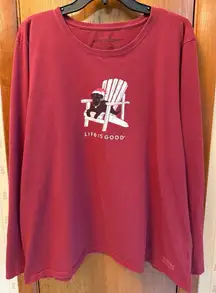 Life Is Good Women's Maroon Black Lab Adirondack Chair Long Sleeve Tee