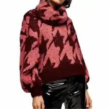 NEW TopShop Women’s Size 12 Red Pink Houndstooth Chunky Knit Sweater