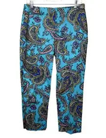 Talbots  Pants Womens 6 Blue Multicolor Paisley Crop Pants Colorful Casual Office