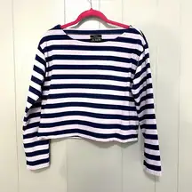 J.Crew  Purple Blue Stripes Cropped Boatneck Boxy Classic Preppy T-shirt S