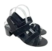 Aquatalia Cameo Block Heel Sandals Strappy Perforated Leather‎ Black Size US 8.5