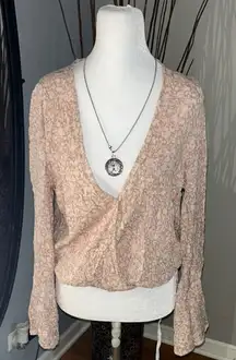 Sadie & Sage Pink Wrap Blouse Long Sleeve Fitted