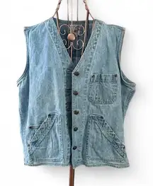 St. Paul John's Bay Denim Vest 1X Light Wash Jean Button Up Vintage Style
