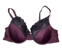 Adrienne Vittadini Purple With Black Lace Trim Underwire Bra Women Plus Size 42D