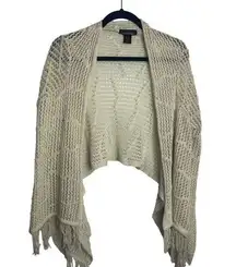 Sweater Project Open Knit Wrap Beige with Fringe Boho Fringe Hippie Witchy