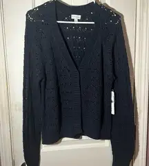 Olivia Sky Women Navy Blue knit Cardigan Sz L Nwt