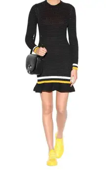 Phillip Lim 3.1 Black Knit Sweater Ruffle Hem Long Sleeve Knee Length Dress Med