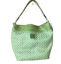 Liz Claiborne Purse Lime Green Heritage Fabric Faux‎ Croc Shoulder Bag