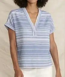 Marine Layer Women’s Bali Popover Blue White Stripe V Neck Top