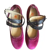 Charles David Velvet Ballet Flats Ankle Strap Studded Mary Janes Shoes 8.5