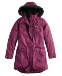 Columbia Purple Black Faux Fur Hooded Anorak Parka Winter Jacket Size Small