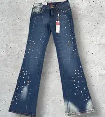 Vtg Y2K‎ Deadstock Pepe Jeans Low Rise Flare Riveted Grommet Buckle Back Sz 26