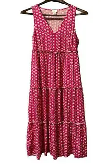 J Crew Womens Floral V-Neck Sleeveless Tiered Maxi Dress Pink Size 4 Feminine