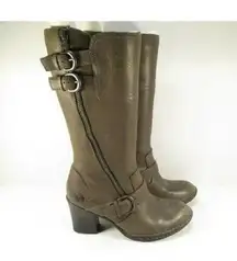 Born Riding Boots Womens Size 8‎ Treddy Brown Leather Zip Up Mid-Calf