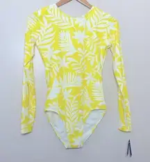 Kate Spade Long Sleeve One Piece Swim Suit Rash Guard Palm Leaf Yellow White S