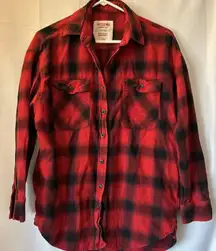 Mossimo Supply Women's XS Oversized Red‎ Black Flannel Plaid Button Up Shirt