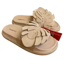 FARM Rio Brazil Almond Monstera Anatomic Slide Sandals Beige Chunky Summer Sz 9