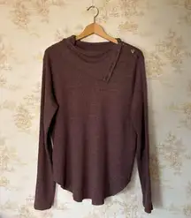 Michael Stars brown side button cowl neck long sleeve thermal top boho size XL