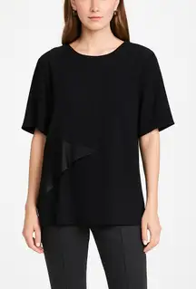 Universal Standard Abigail Ruffle Top Size Large Black Asymmetrical Viscose