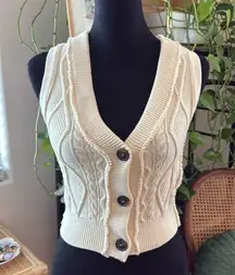 Free People  Denson Cream Cable Knit Button Up Sweater Vest