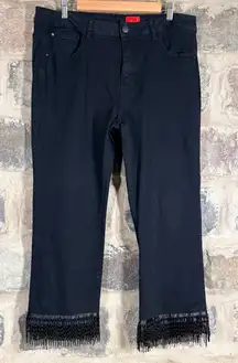 V Cristina Black Beaded Fringe Crop Pants Women's Size 14 Cropped Jeans‎