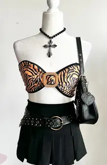 Y2K Brown Buckle‎ Swim Top, 2000s, Bimbo, Retro, Beach, Vintage, Small, Festival