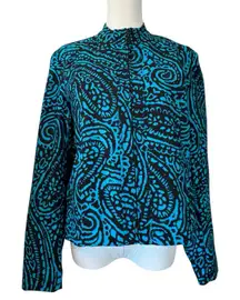 Vintage Molly & Maxx Petite Teal Blue Black Paisley Jacket Blouse PM Medium M