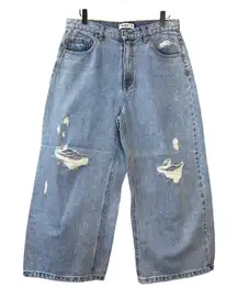 Pull & Bear Denim Wide Leg Ankle Jeans Size US 8 Light Wash