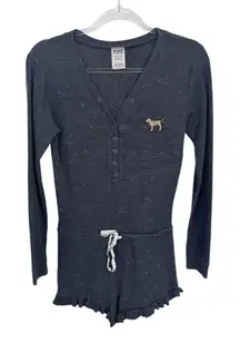 Victoria's Secret PINK Thermal Romper Small Gray Tie Waist‎ Long Sleeve Shorts