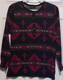 Chaps Denim Women's‎ Red Purple Green Aztec Long Sleeve Pullover Sweater Size 1X