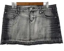 No Boundaries VTG Y2K  Micro Mini Skirt Size 13 Denim Gray Black Studded Grunge