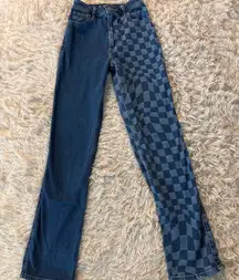 Hollister Ultra High Rise 90s Vintage y2k Straight Jeans W23 Checkerboard Blue