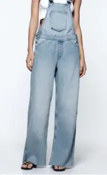ZARA Denim Wide Leg Overalls