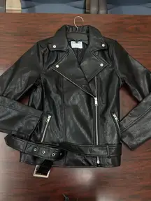 Old Navy Black Faux Leather Zip Up Biker Jacket Size Medium