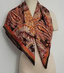 Vintage Deadstock Anne Klein Silk Paisley Scarf 36" Square Orange and Brown