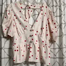 River Island Cream Blouse with Red and Pink Hearts